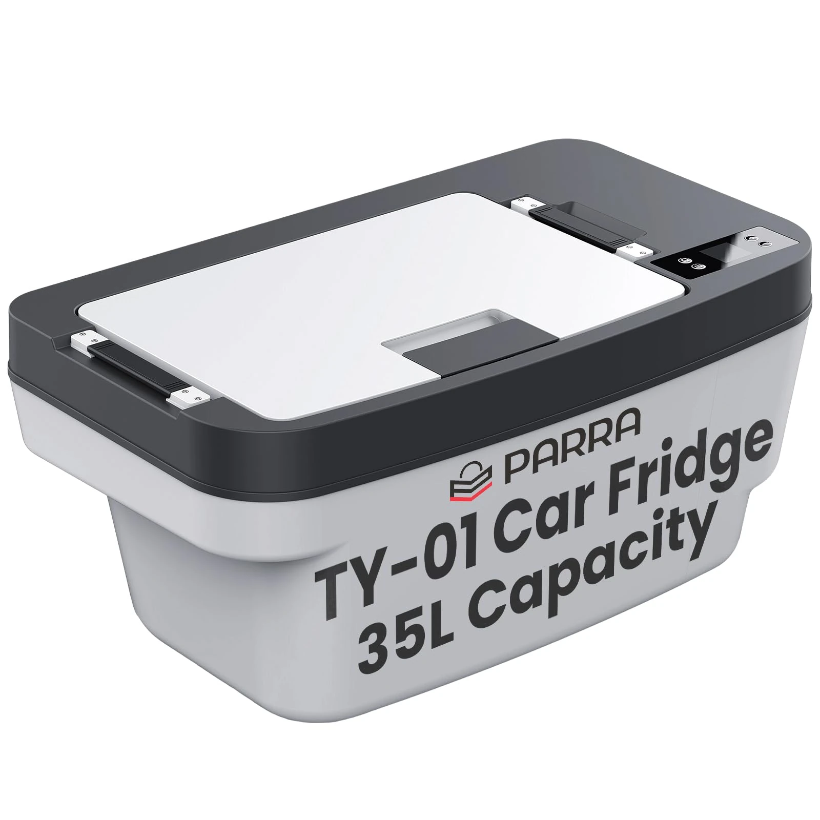 PARRA 12v Car Fridge Compatible with Tesla Model Y - 35L Portable Refrigerator with App Control & LED Light - Quiet Cooling Box for Vehicle Boot, Home & Outdoors - Temperature Range -22°C to 10°C