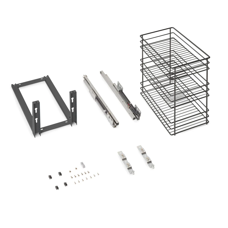 Emuca - Titane Pull-out rack for lower fixing with soft closing, for kitchen modules 300mm, Steel, Anthracite grey