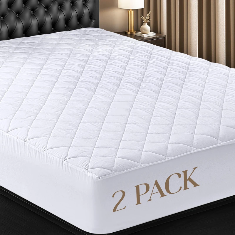Utopia Bedding 2 Pack Quilted Fitted Mattress Pad, King Size, Elastic Fitted Mattress Topper Protector and Cover Stretches up to 16 Inches Deep, Machine Washable (White)