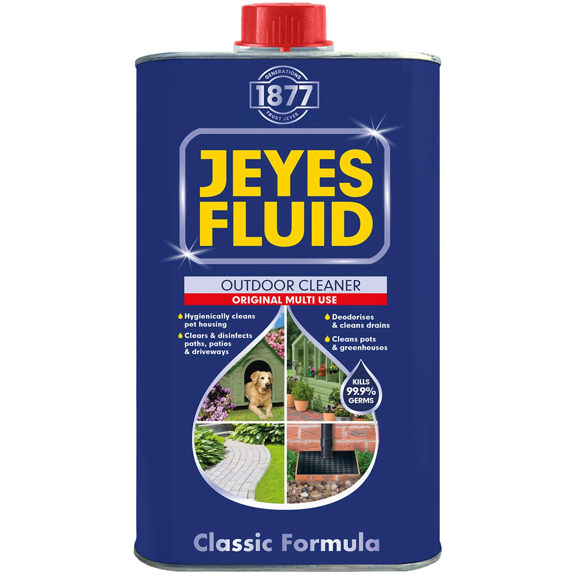 Jeyes Fluid Classic Premium Patio Cleaner 1L Concentrated Formula Makes 20L Outdoor Disinfectant for Patios, Greenhouses, Plant Pots – Kills 99.9% Bacteria