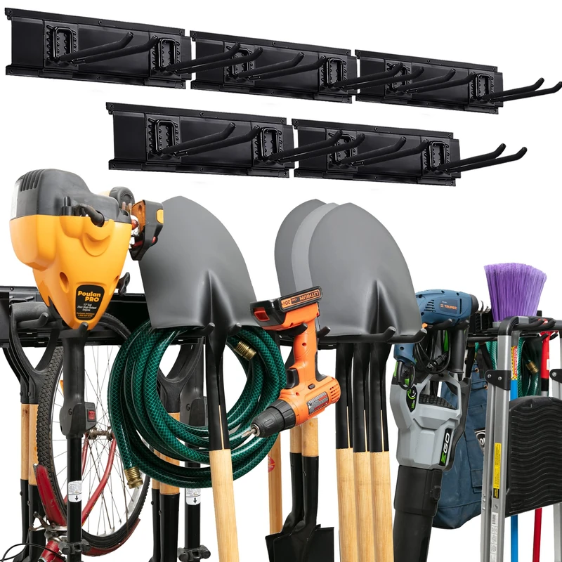 TIDYME Garden Tool Organizer Wall Mount - 80 inches - Sturdy Storage Rack with Adjustable Hooks, Anti-Rust - Easy Installation, 500lbs Capacity - Garage Tool Organizer (05 Racks & 10 Hooks)
