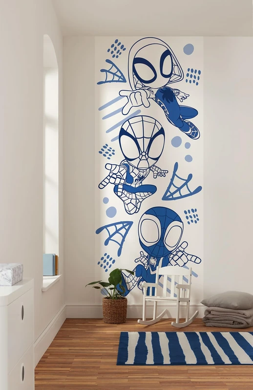 Komar Non-Woven Photo Wallpaper Marvel Spidey and His Amazing Friends Blue Lines Size 100 x 250 cm Children's Bedroom Wallpaper