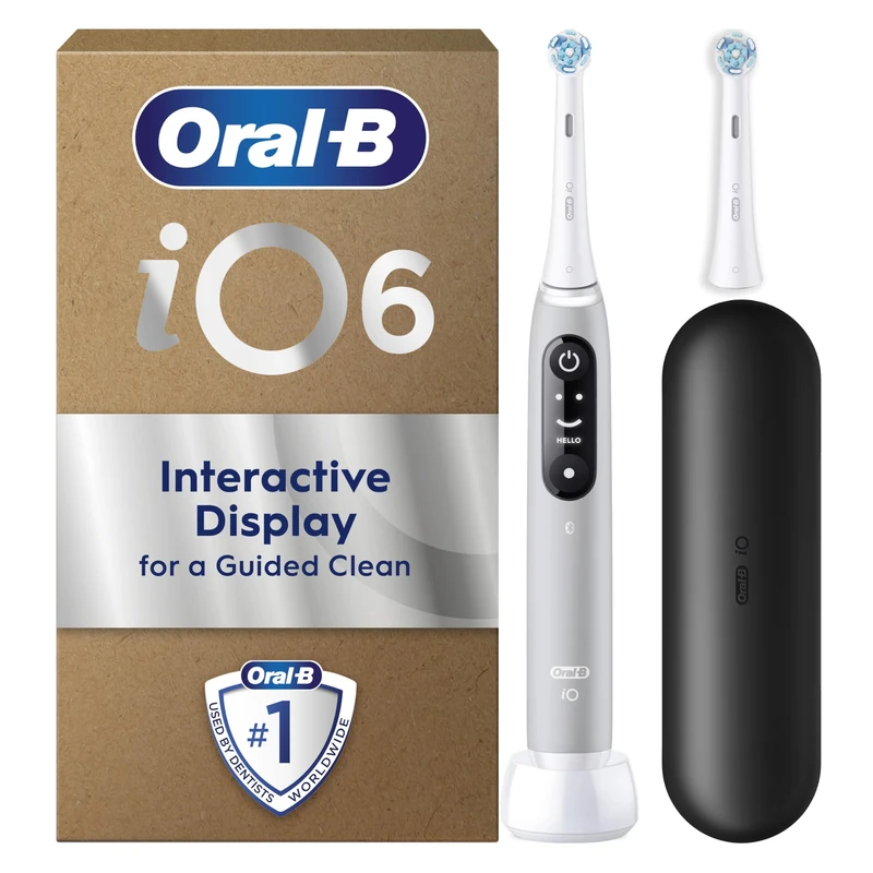 Oral-B iO6 Series Electric Toothbrush, plus 1 Oral B Electric Toothbrush Head and Travel Case, Gift Ideas for Him and Her, Grey Opal