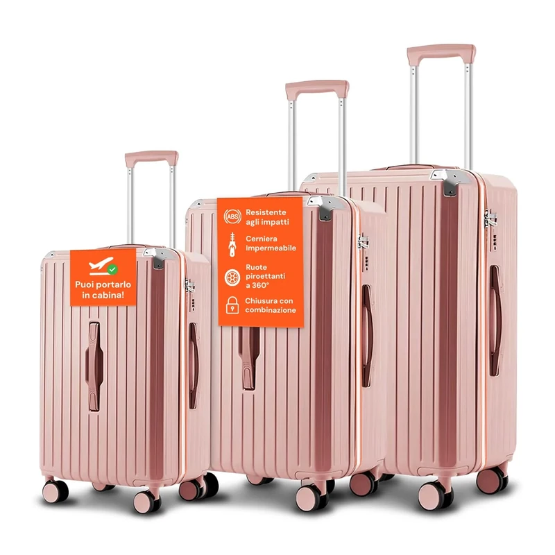 Avilia Set of 3 Suitcases, Pink, L, nd