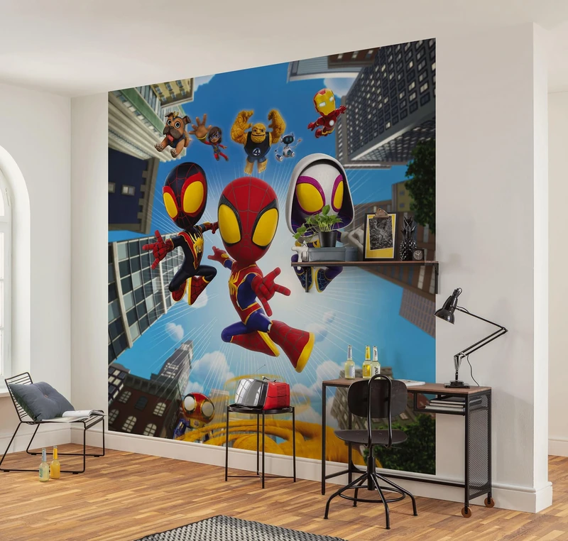 Komar Non-Woven Photo Wallpaper Marvel Spidey and His Amazing Friends Web Spinners Size 250 x 250 cm Children's Bedroom Wallpaper