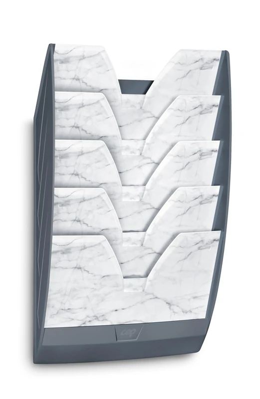 CEP Wall Display with 5 Compartments and Vertical Document Storage Stand Format 24 x 32 cm Grey Marble Print
