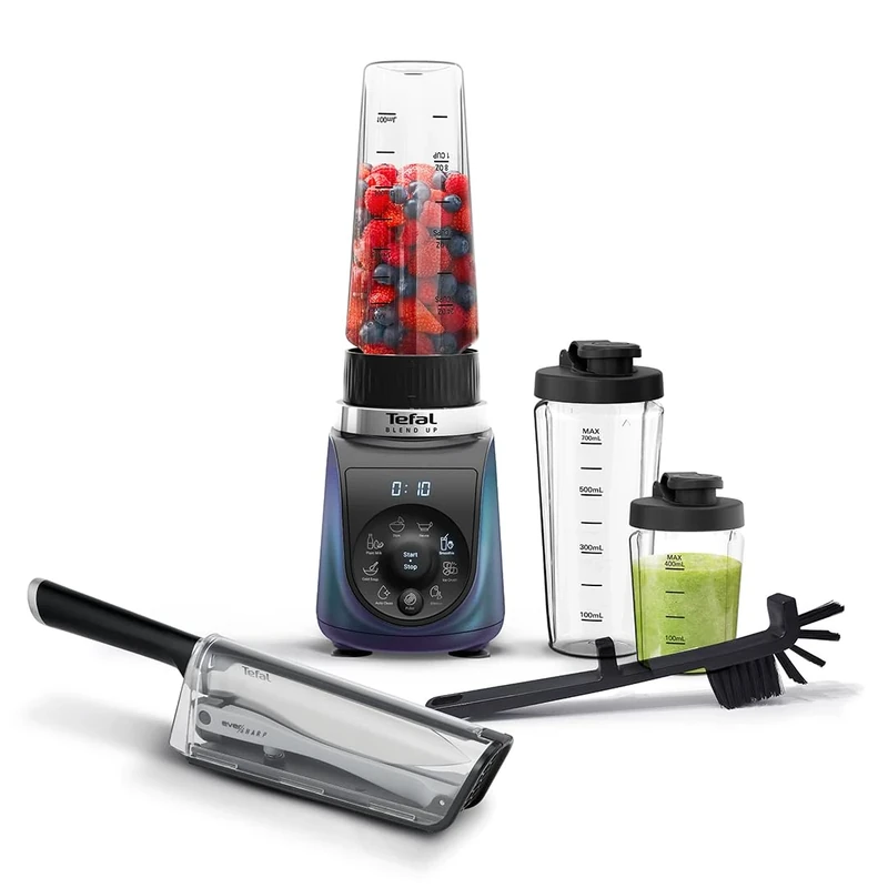 Tefal Ultimate Kitchen Health Bundle, Blend Up Personal Blender + Eversharp Chef Knife, 2 Bottles, Integrated Sharpener, Durable Blades, 8 Auto-programs, Auto-Clean program, Smoothies, Hummus, Shakes
