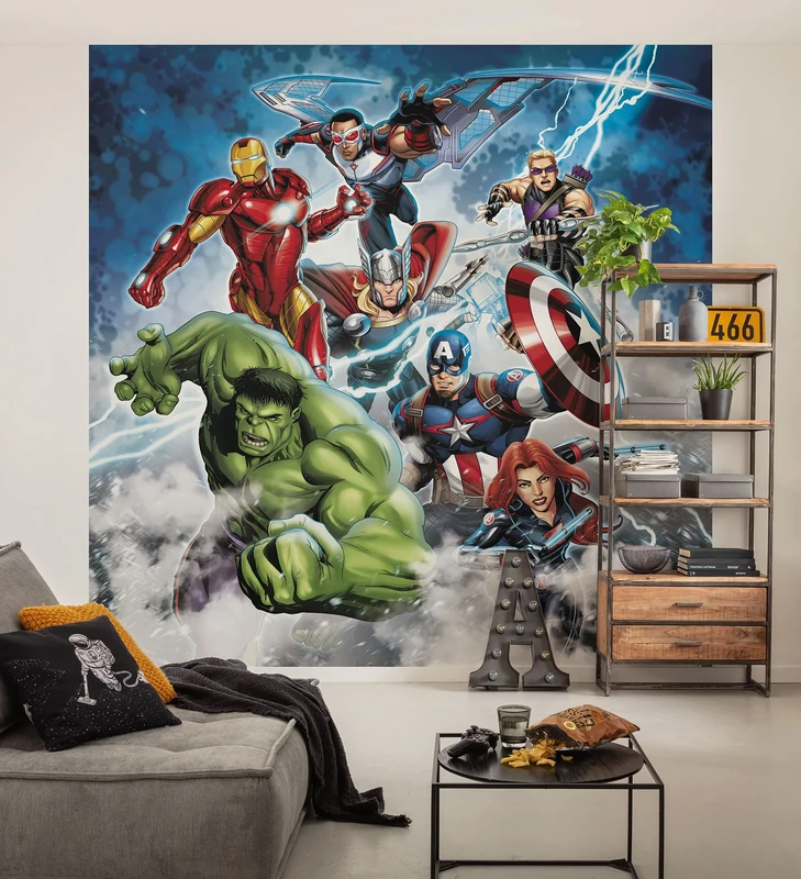 Komar Fleece Photo Wallpaper Marvel Avengers Mighty Team Size 250 x 250 cm Children's Bedroom Wallpaper