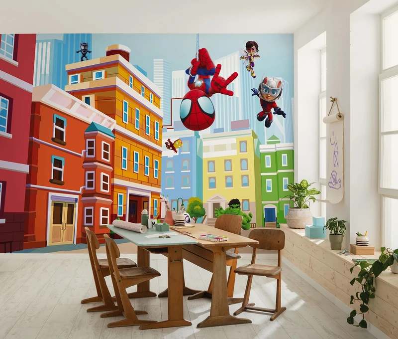 Komar Non-Woven Photo Wallpaper Marvel Spidey and His Amazing Friends City Size 400 x 250 cm Children's Bedroom Wallpaper