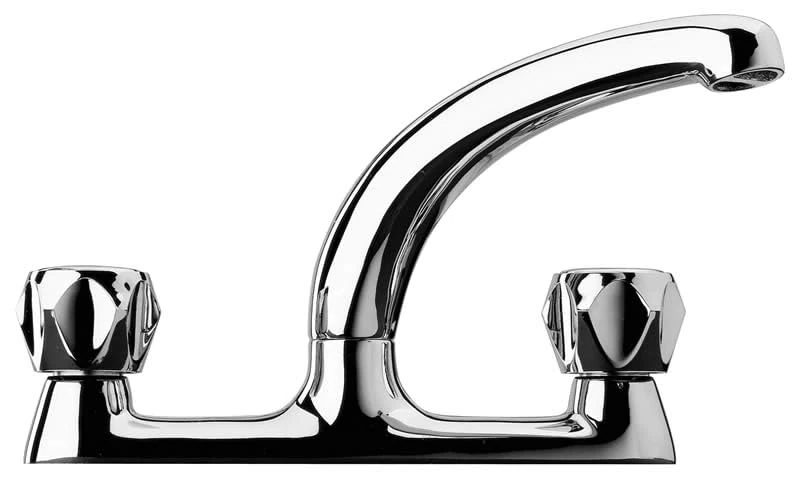 Two Tap Hole Kitchen Deck Mixer Tap – Chrome Finish Twin Handle Kitchen Sink Tap with Swivel Spout, Easy Install