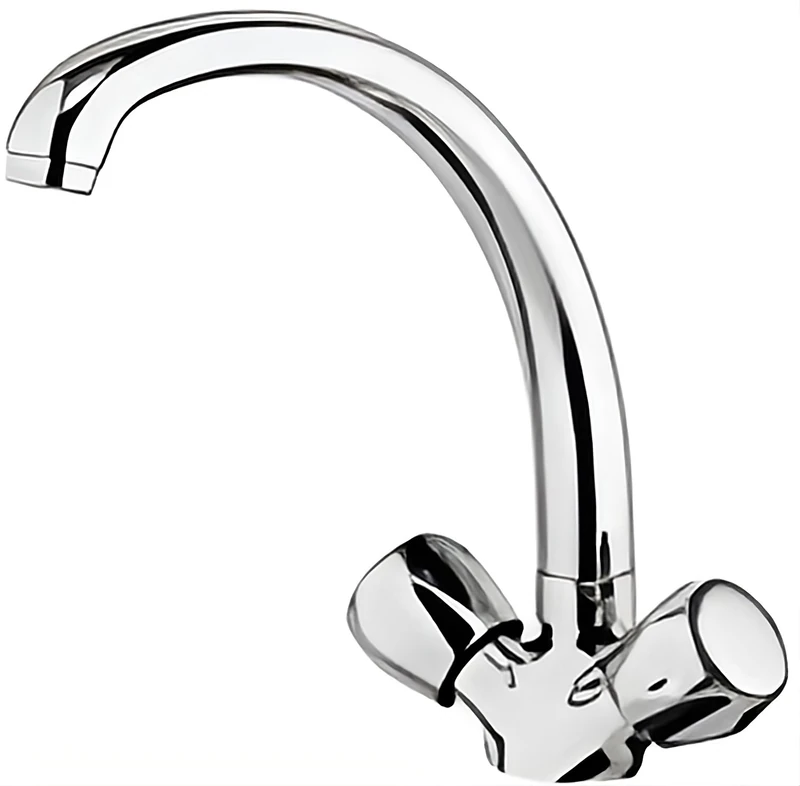 Adamo Dual-Lever Monobloc Kitchen Tap – Polished Chrome Brass | Swivel Spout | 1-Hole Deck Mount | Classic European Design