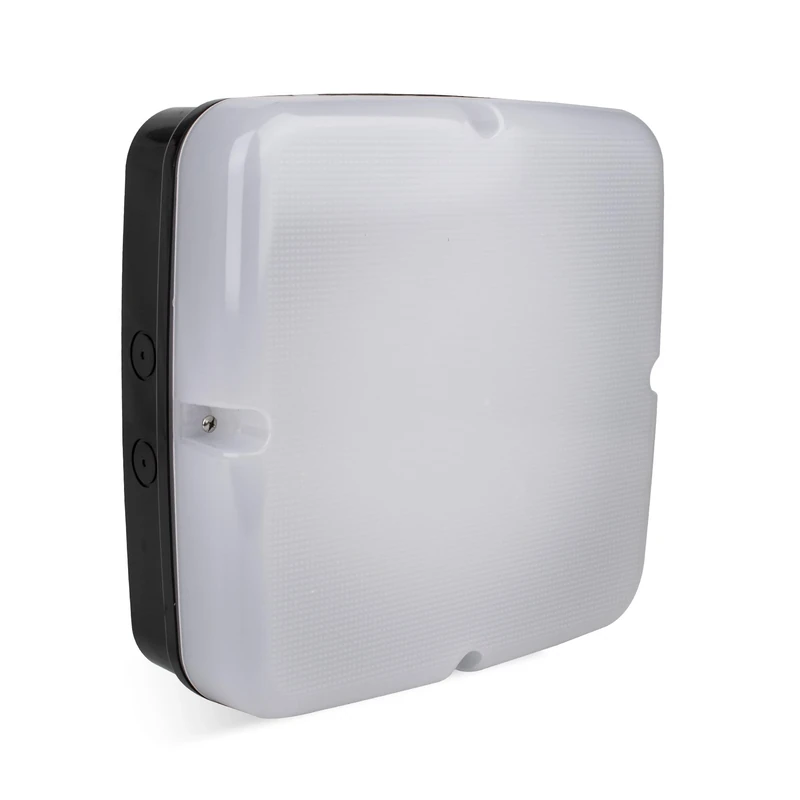 Bright Source Wall & Ceiling Square Utility LED Bulkhead, Black, Emergency, Corridor Function, Switchable Wattage 9W 14W 18W, IP65, 120° Beam Angle, Switchable 3CCT Colour 3000K 4000K 6000K