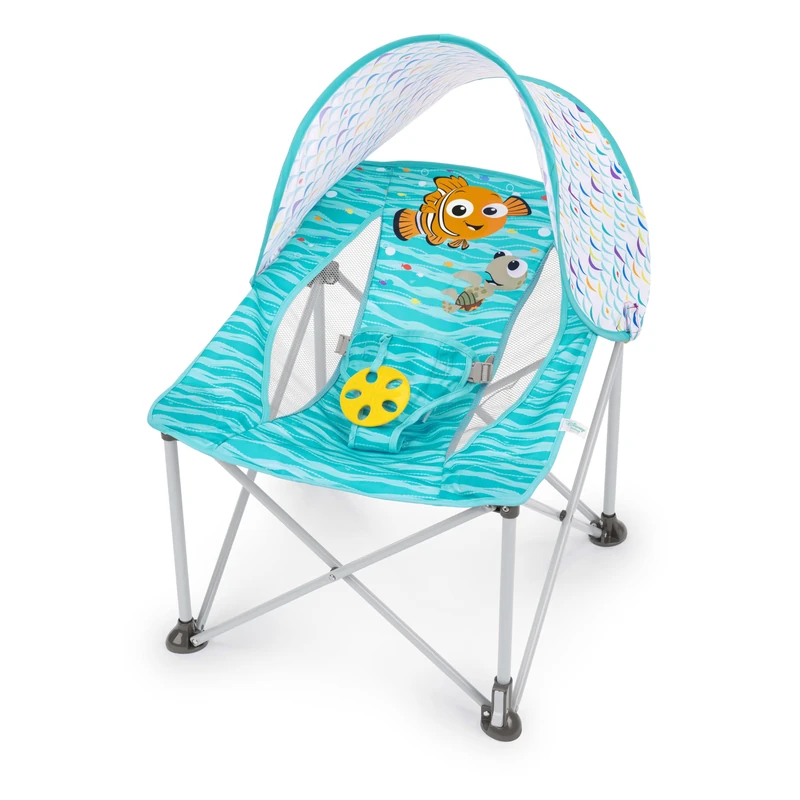 Bright Starts Disney Finding Nemo Pop 'N Chill Travel Seat, Indoor/Outdoor Use, Infant Seat with UPF 50+ Canopy, Blue, Ages 0-6 Months - Image 1