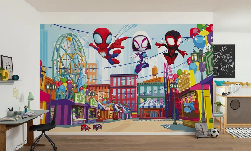 Komar Non-Woven Photo Wallpaper - Marvel Spidey and His Amazing Friends Theme Park - Size 400 x 250 cm - Children's Bedroom Wallpaper