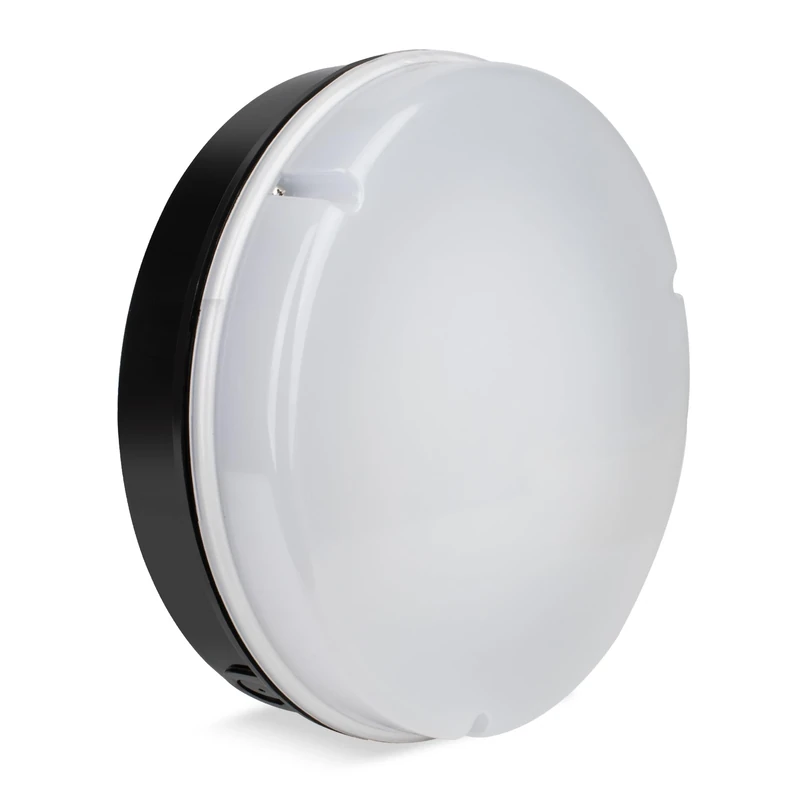 Bright Source Wall & Ceiling Round Utility LED Bulkhead, Black, Emergency, Corridor Function, Switchable Wattage 9W 14W 18W, IP65, 120° Beam Angle, Switchable 3CCT Colour 3000K 4000K 6000K