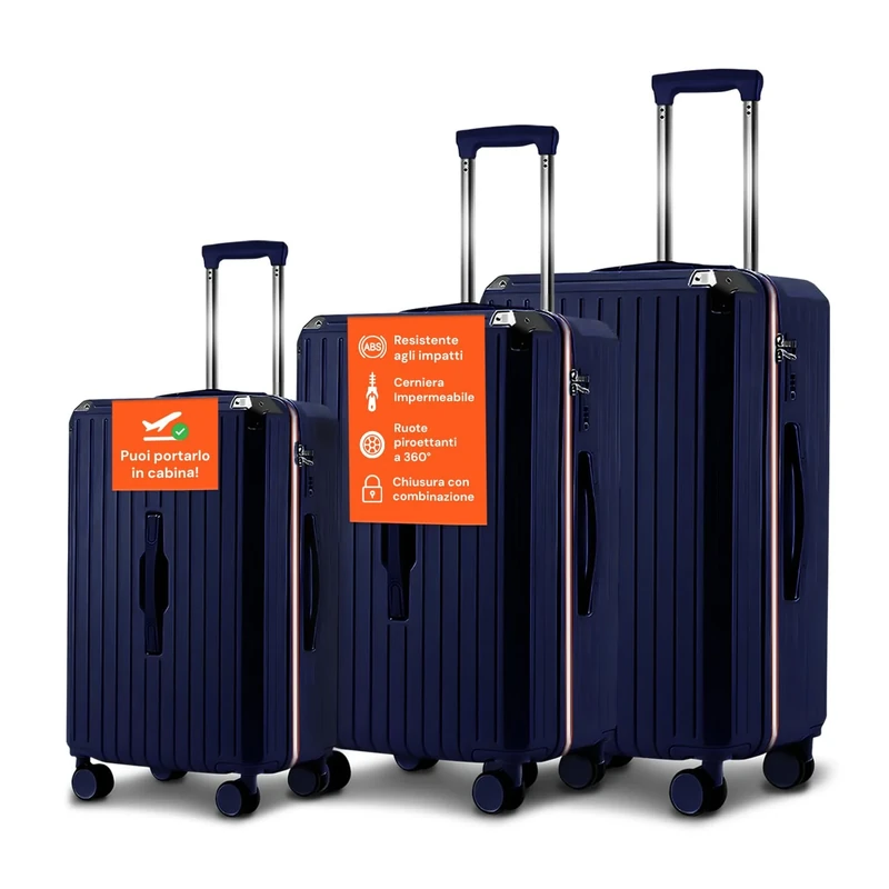 Avilia Set of 3 Suitcases with Different Colours, Blue, nd
