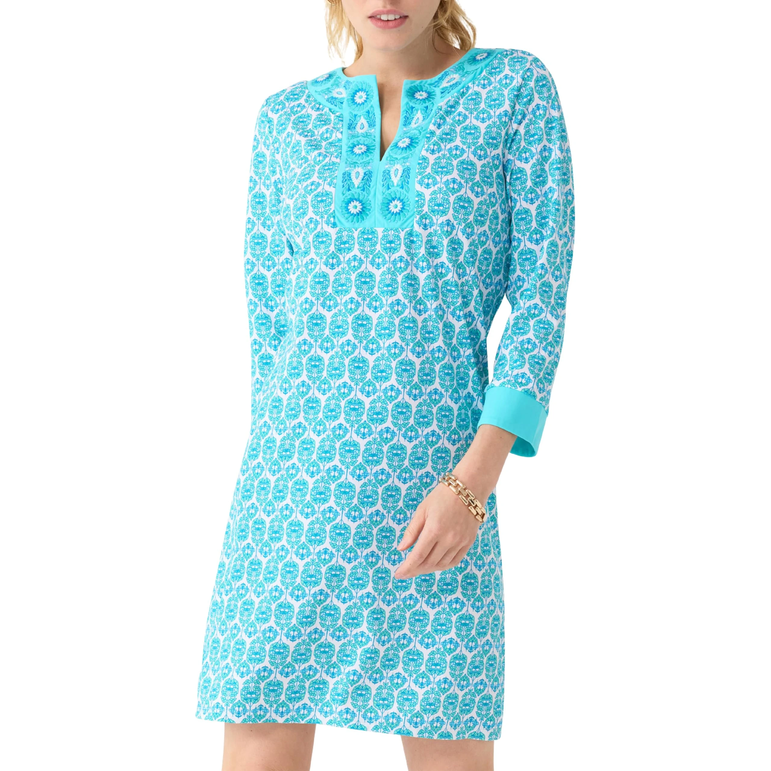 Cabana Life Women's Tunic Summer Dress, UPF 50+, Sun Protective Cover-Up, Nylon/Spandex, Palm Beach, XS