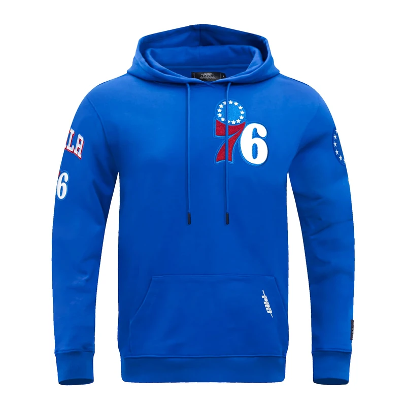 Pro Standard Mens NBA Philadelphia 76ers Classic Chenille Pull Over Hoodie Royal Blue M