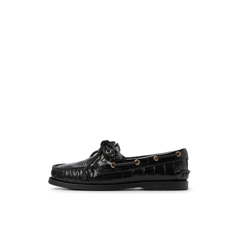 Sperry Female Authentic 2 Eye Boat Shoe, Black, 5.5