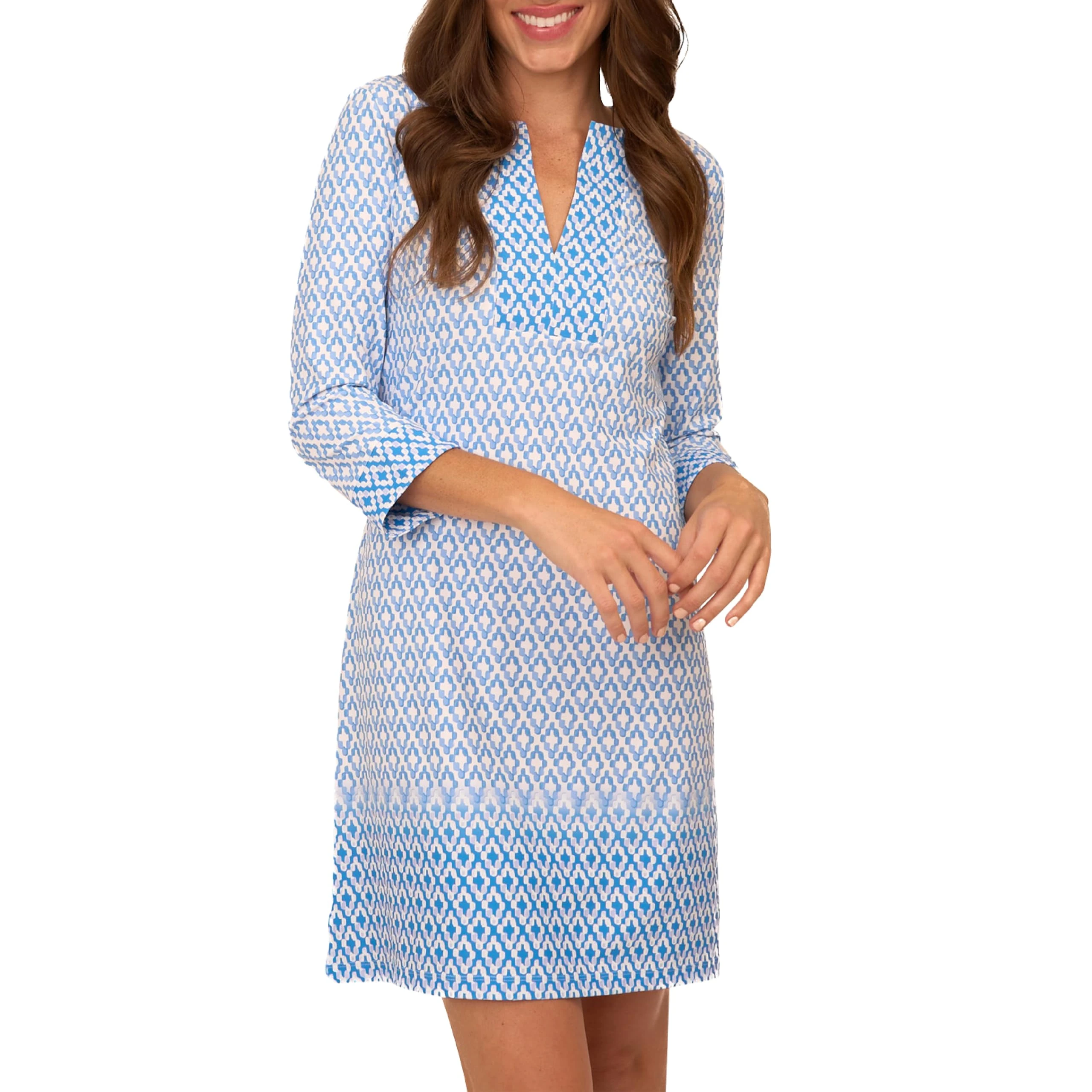 Cabana Life Women's Tunic Summer Dress, UPF 50+, Sun Protective Cover-Up, Nylon/Spandex, Seaside, S