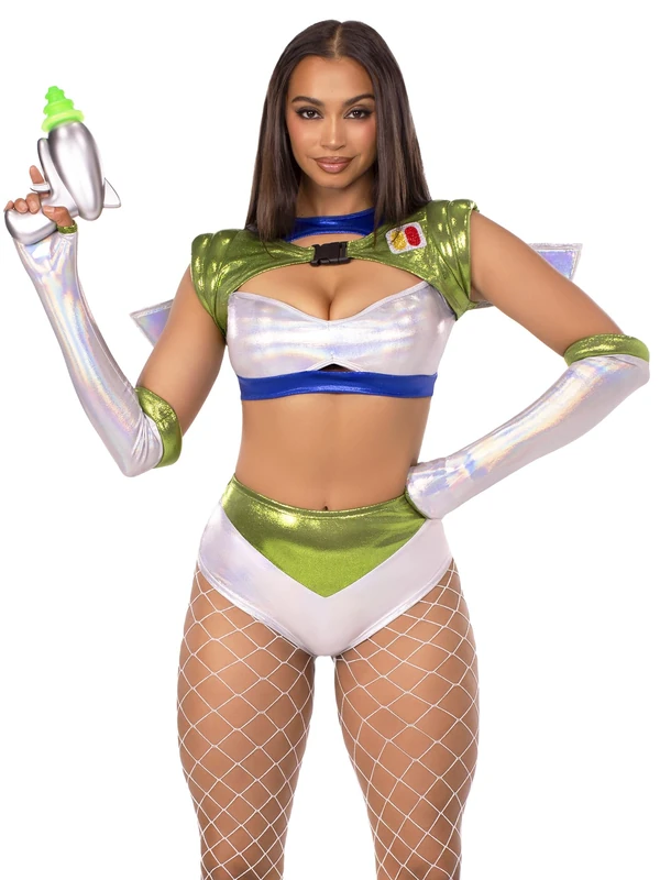 Leg Avenue Intergalactic Ranger Costume, Includes Holographic Crop Top, Wing Harness, Bottoms, and Fingerless Gloves, Multicolor, S - Image 1