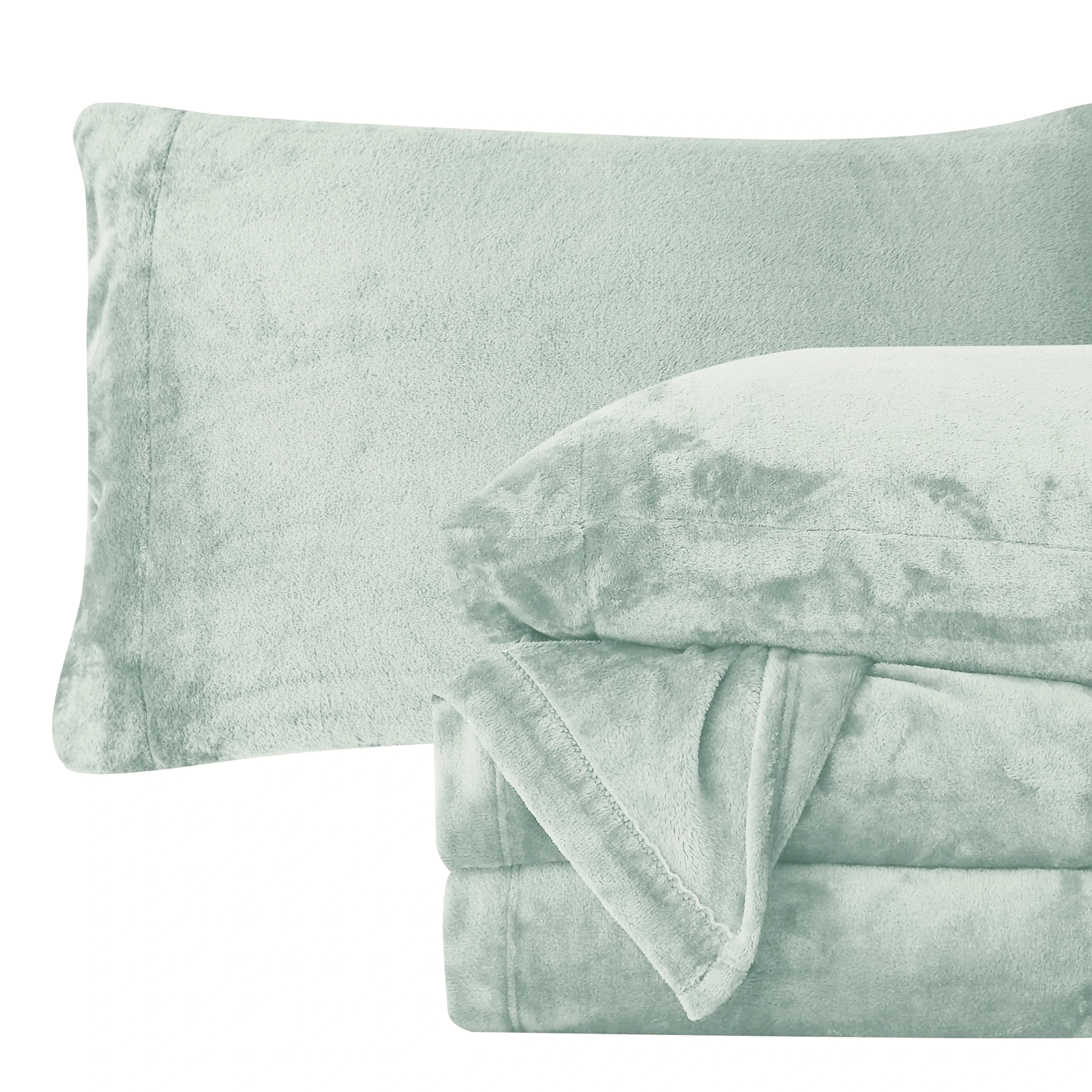 Elegant Comfort Luxuriously Soft 4-Piece Velvet Plush Flannel Sheet Set - Premium Quality - Cozy Warm, Anti-Static, Non Pilling Fuzzy Velvet Flannel Fleece Deep Pocket Sheet Set - King, Mint Green