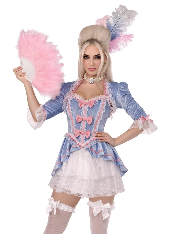 Leg Avenue 87264 10125 2 Pc Marie Antoinette Costume, Includes Ruffle Trimmed Velvet and Lace Dress With Bow Accents and Shrug, Multicolor, XS