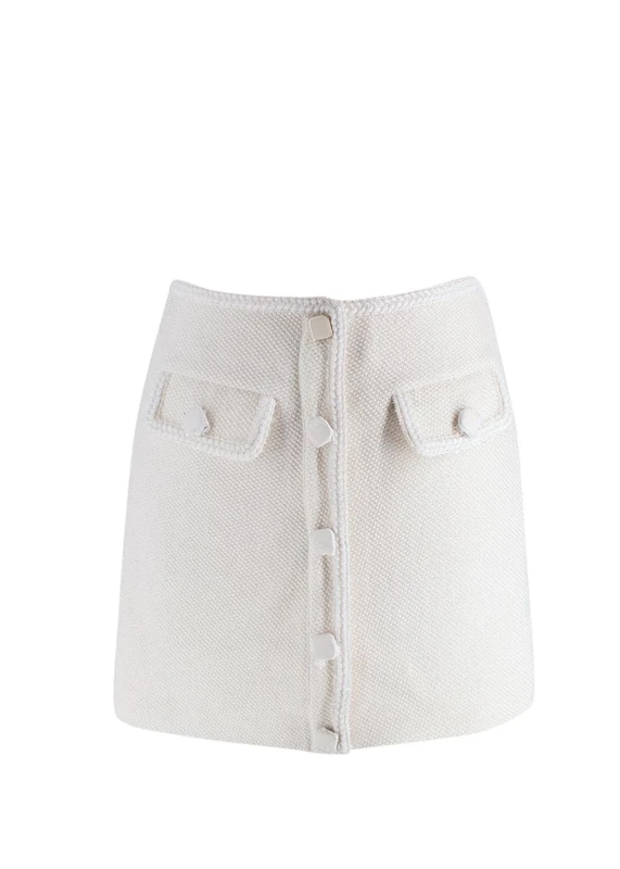 Self Portrait Pre-Loved White Boucle Tweed Mini Skirt