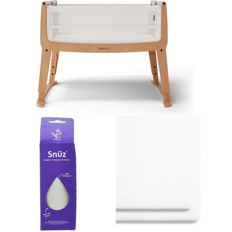 SnuzPod Studio Next to Me Crib Bundle - Portable, Lightweight Baby Bed with Breathable Mattress, Stockholm + Waterproof Mattress Protector + 2 Pack Fitted Sheets