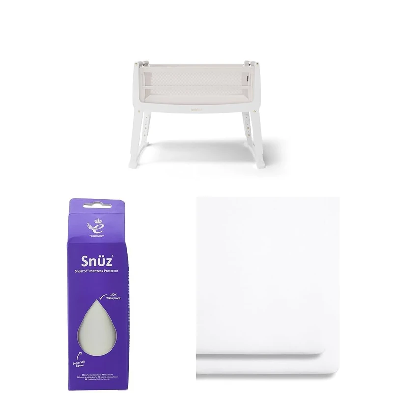 SnuzPod Studio Next to Me Crib Bundle - Portable, Lightweight Baby Bed with Breathable Mattress, Paris + Waterproof Mattress Protector + 2 Pack Fitted Sheets