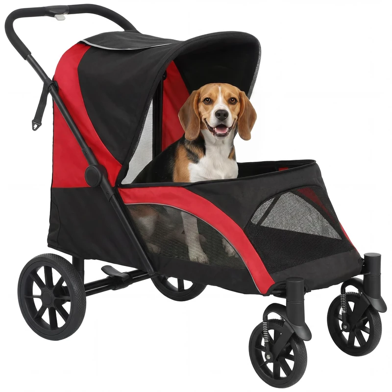 PawHut Dog Stroller Easy Folding for Medium Dogs 25 kg 4 Wheels Black