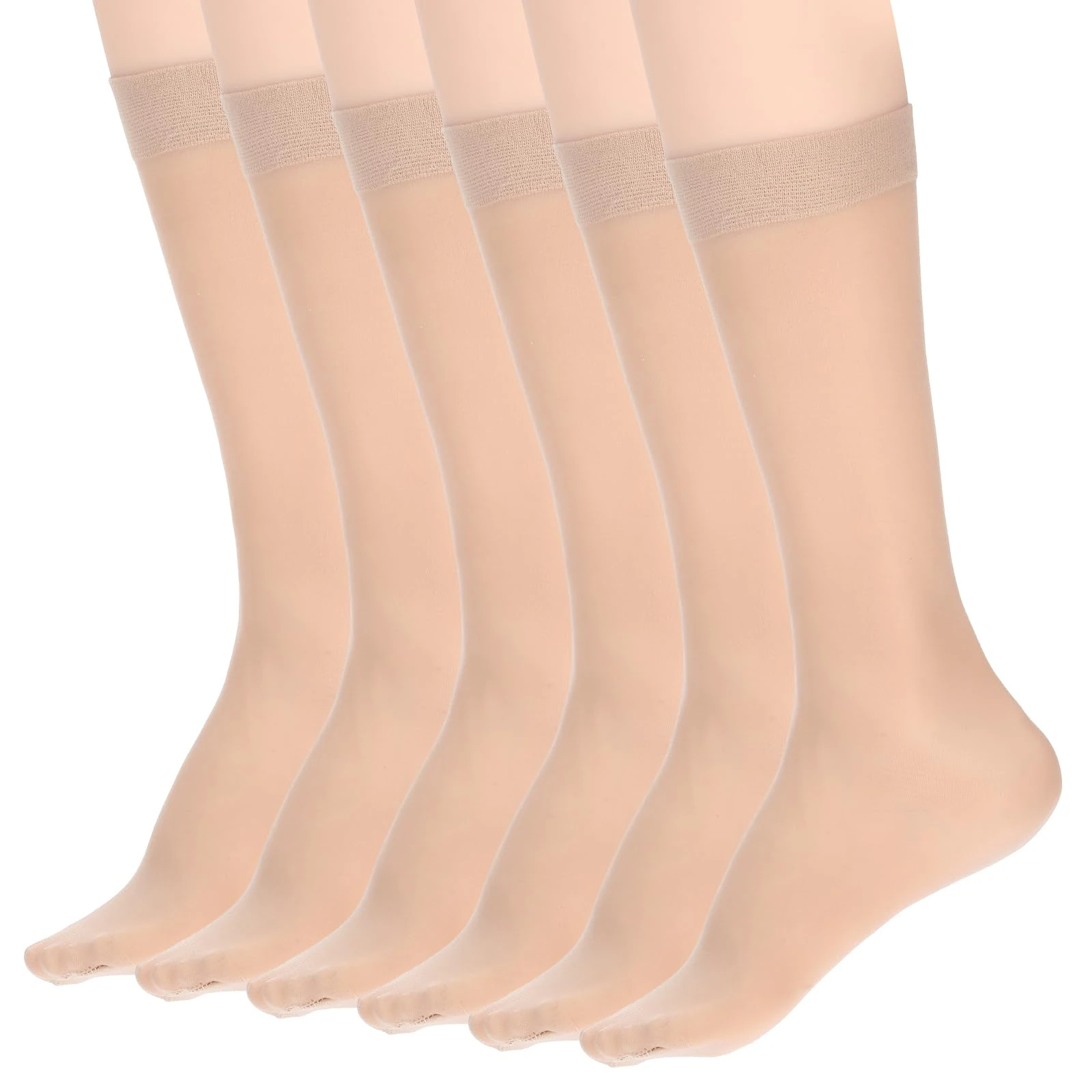 Nogeqi 6 Pairs Nude Stocking Socks Women Tight Sheer Knee High Stockings with Reinforced Toes High Elasticity Knee High Nylons for Women One Size