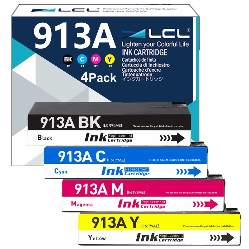 LCL 913A Ink Cartridge Replacement for Hp 913A L05R95AE F6T77AE F6T79AE F6T78AE for Hp PageWide 352dw mfp 377dw Pro 452dn 452dw 452dwt 477dn 477dw 477dwt 552dw 577dw 577z Managed MFP P57750dw (KCMY)