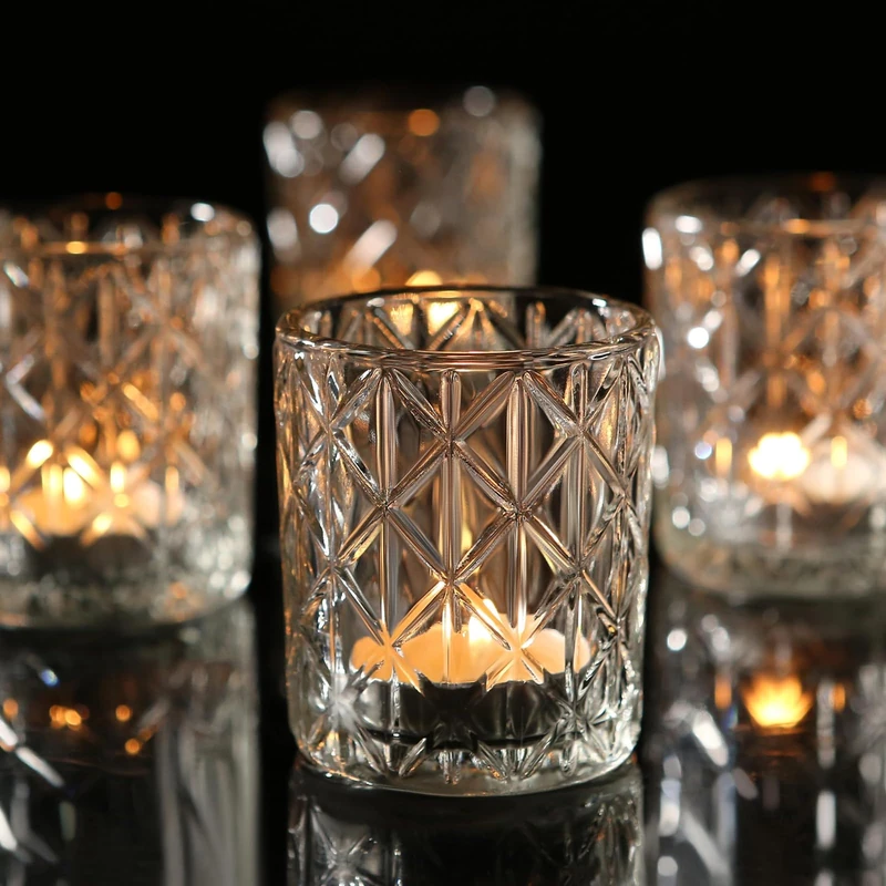 48 Pack Clear Votive Candle Holders, Vintage Glass Candle Holder for Floating Candle, Tealight Candle Holder for Table Centerpieces Home Bridal Shower Birthday Christmas Wedding Table Decor(48)