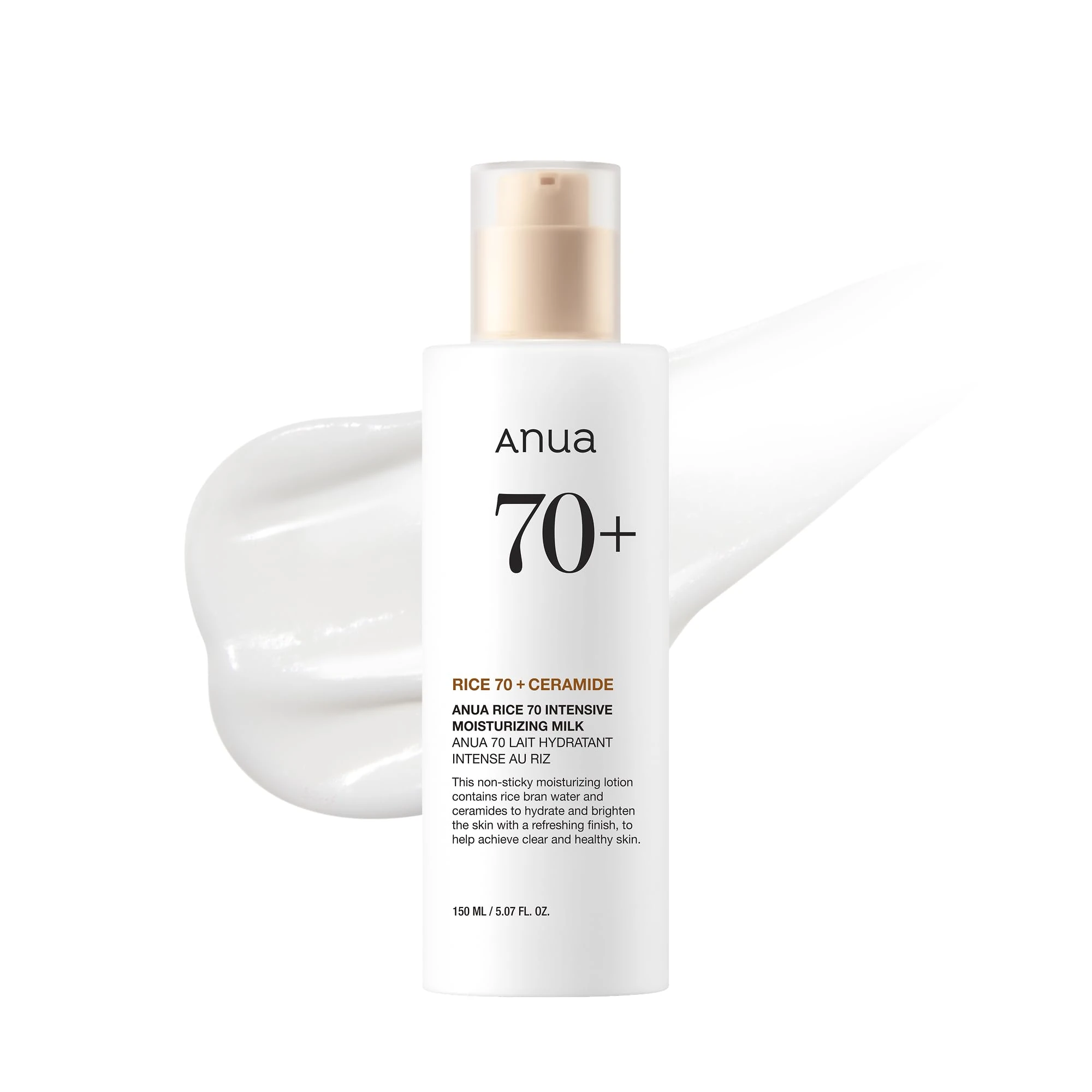 ANUA Rice 70 Intensive Moisturizing Milk, Lotion for Deep Hydration and Nourishing, Glowy Glass Skin, Rice Water, Niacinamide, Ceramides, Lightweight, Korean Skincare, 150ml/5.07fl.oz.