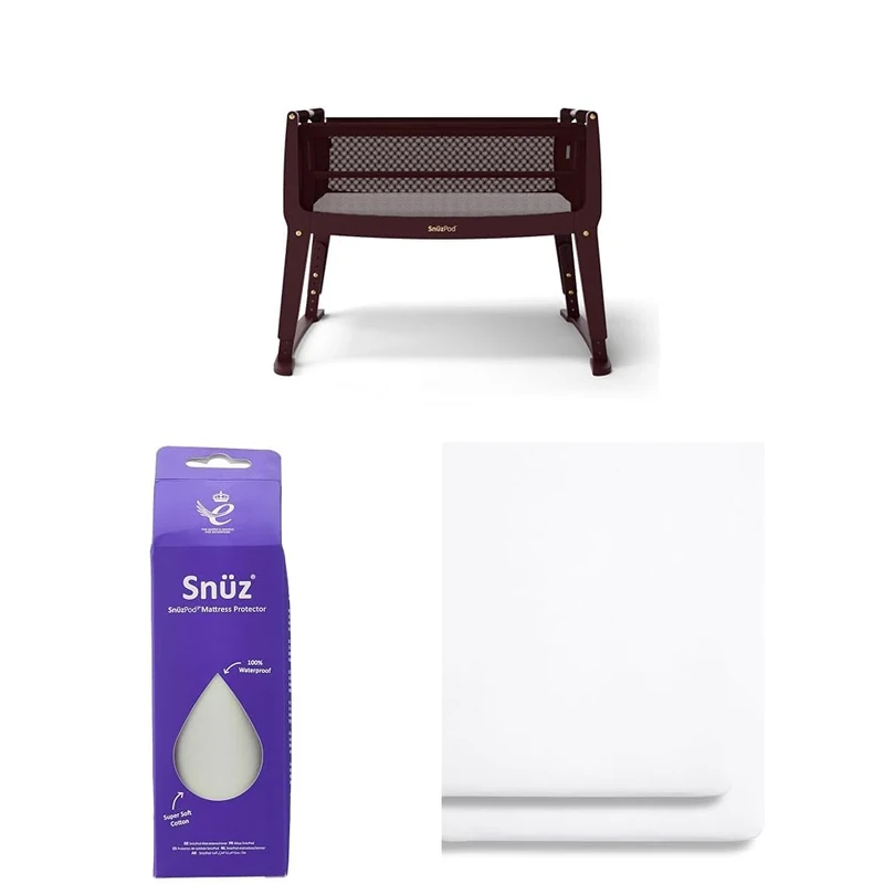 SnuzPod Studio Next to Me Crib Bundle - Portable, Lightweight Baby Bed with Breathable Mattress, Rome + Waterproof Mattress Protector + 2 Pack Fitted Sheets