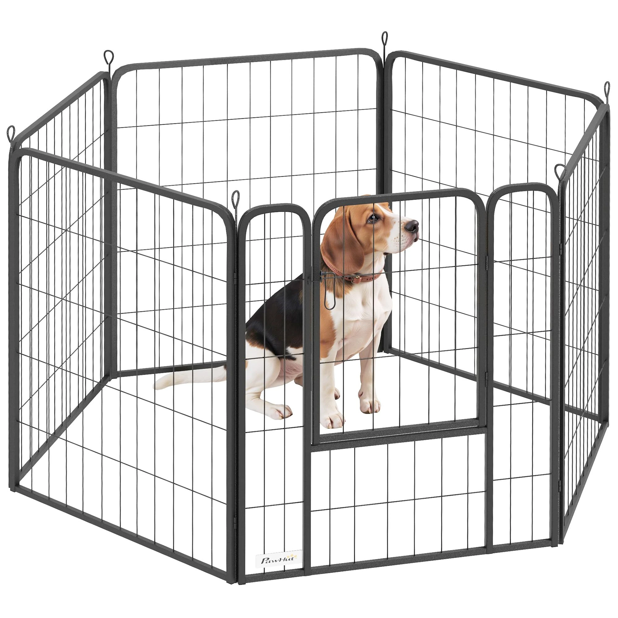 PawHut 6 Panels Dog Playpen with Secure Door for Indoor Outdoor, 80cm High