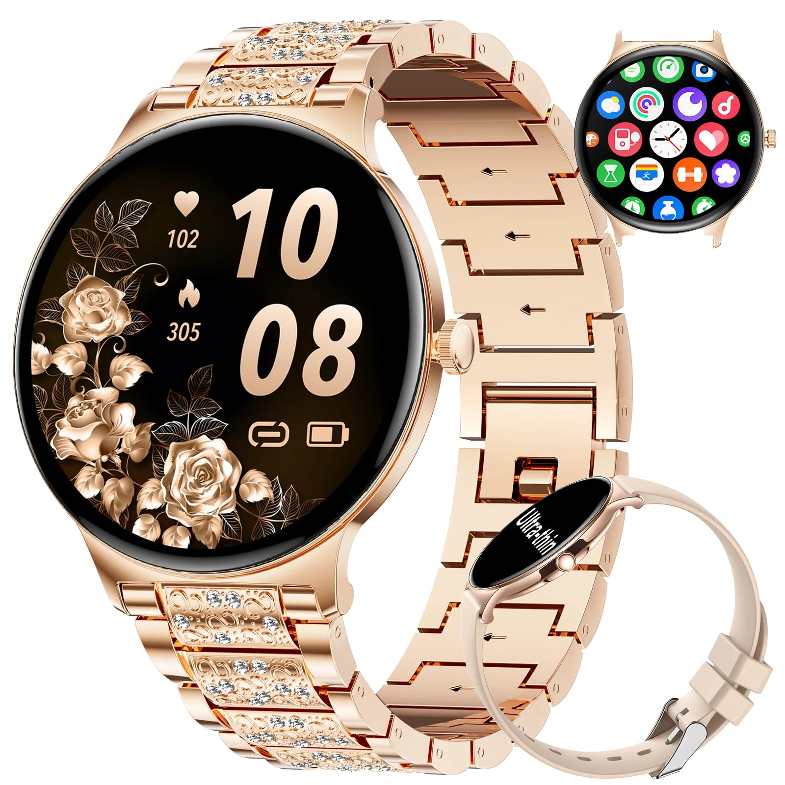 LIGE Smart Watch for Women(2 Bands), Ultra-thin 1.43" HD AMOLED Smartwatch for Android iOS,Fitness Tracker with 120+ Sport Modes/Heart Rate/IP67 Waterproof/SpO2/Sleep Monitor,Rose Gold