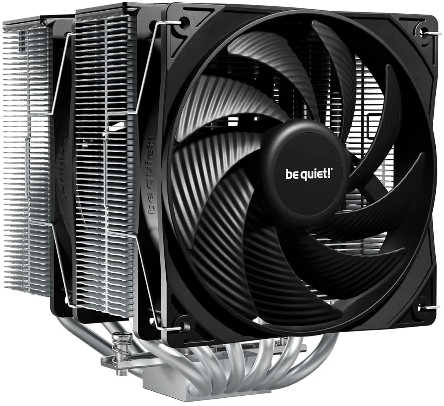 be quiet! Pure Rock Pro 3 Silver air cooler, impressively high cooling capacity, 6 high-performance 6mm heat pipes, 2 optimized Pure Wings 3 120mm PWM fans, compatible with liquid metal thermal grease