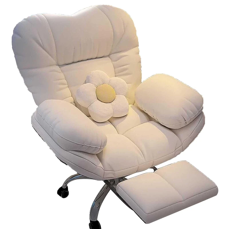 KaBuea Big and Tall Office Chair 500LBS, 130° High Back Reclining Swivel Office Desk Chair with Wide Seat, Arms, Footrest, White/Grey/Pink