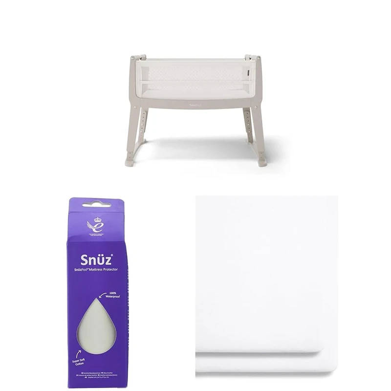 SnuzPod Studio Next to Me Crib Bundle - Portable, Lightweight Baby Bed with Breathable Mattress, Oslo + Waterproof Mattress Protector + 2 Pack Fitted Sheets