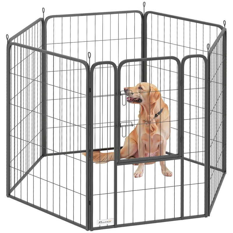 PawHut 6 Panels Dog Playpen with Secure Door for Indoor Outdoor, 100cm High