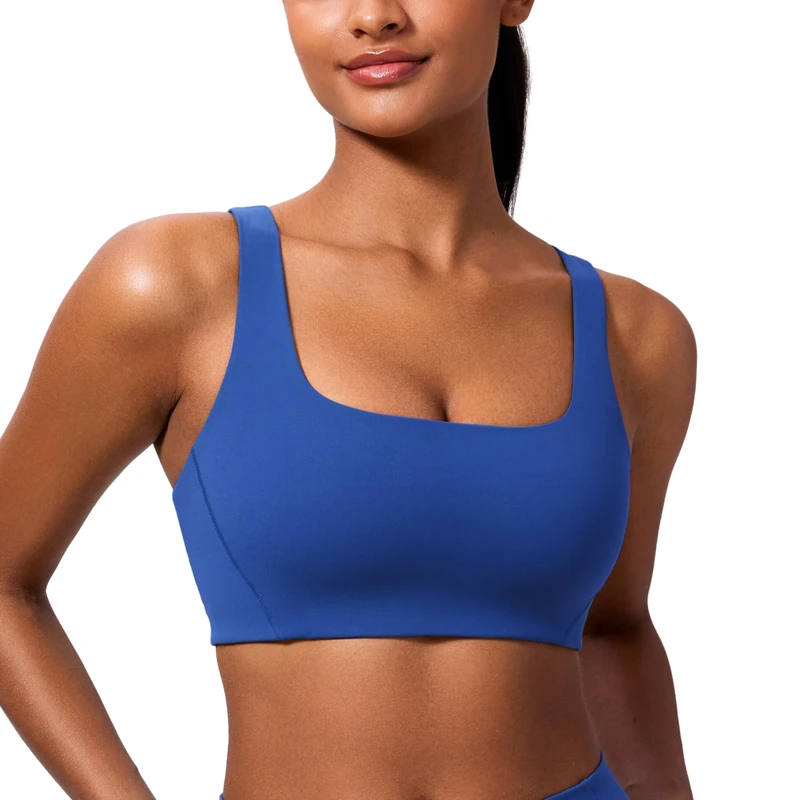 CRZ YOGA Womens Butterlift V-Shaped Racerback Sports Bras - Square Neck Double Lined Sports Bra Wireless Workout Yoga Bra Waves Blue 10