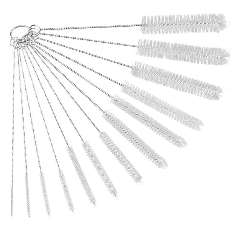 Bottle Brush, 13 Pcs Nylon Cleaning Brushes Set for Baby Bottle, Tube, Pipe, Straw & Kettle Spout Cleaning (White)