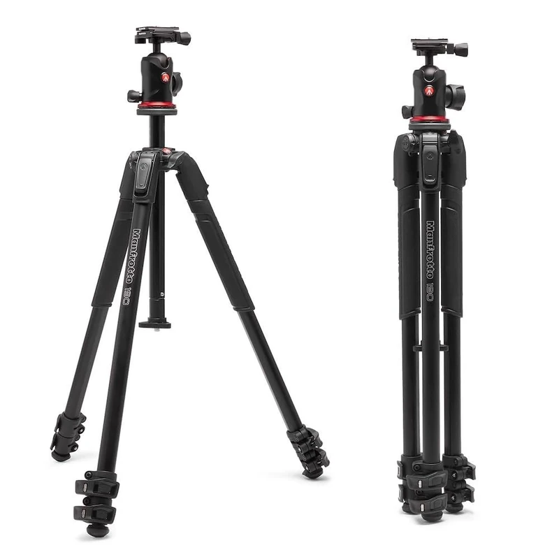 Manfrotto 190X AS, 3-Section Aluminium Camera Tripod, Photo-Kit with Ball Head, Ground Level, Arca-Swiss Plate, Quick Power Lever Lock, 10 kg Payload, for DSLR and Mirrorless, Photo Shooting Supports