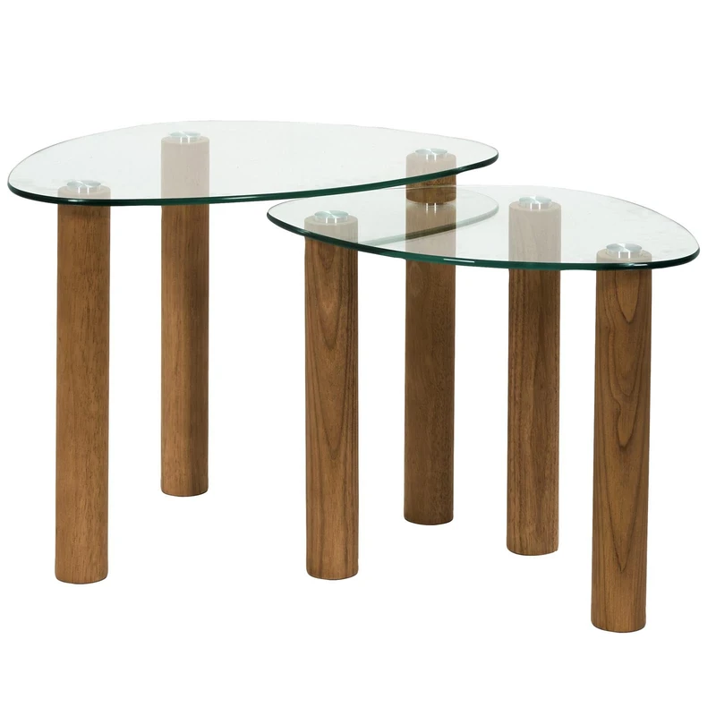 HOME DECO FACTORY, HD0555, Clara Tempered Glass Nesting Table – Elegant and Practical Design, Space Saving, Easy to Maintain – Dimensions: 60 x 43 x 45 cm, Colour: Brown