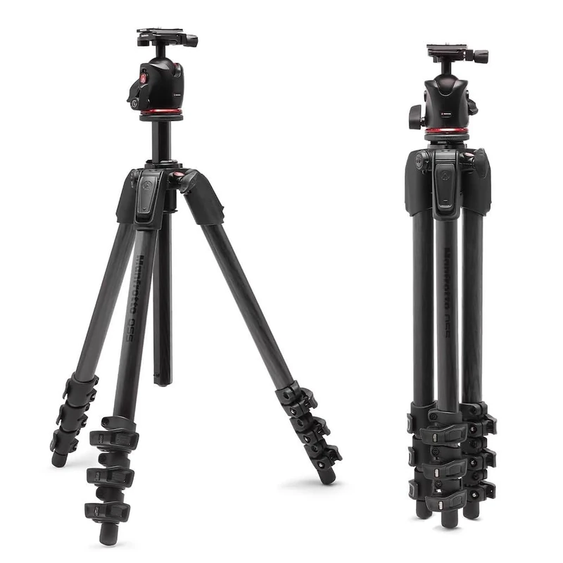 Manfrotto 055XPRO AS, 4-Section Carbon Fibre Camera Tripod, Photo-Kit with XPRO Ball Head, 90 Degree Column, 15kg Load, Arca-Swiss Plate, for DSLR/Mirrorless, Tripod for Camera, Photo Shooting Support