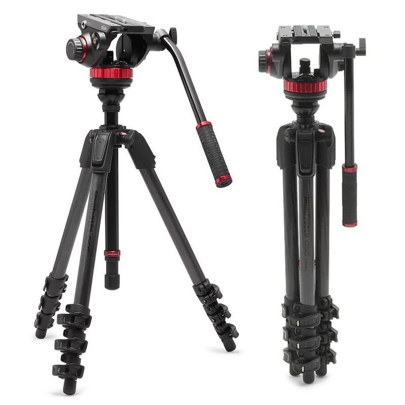Manfrotto 055 Video Tripod w/502 Video Fluid Head, Carbon Fibre, Professional Heavy Duty Tripod-System, with Levelling Column, Lever Lock, Camera Stand, for DSLR/Mirrorless Cameras, Camcorders