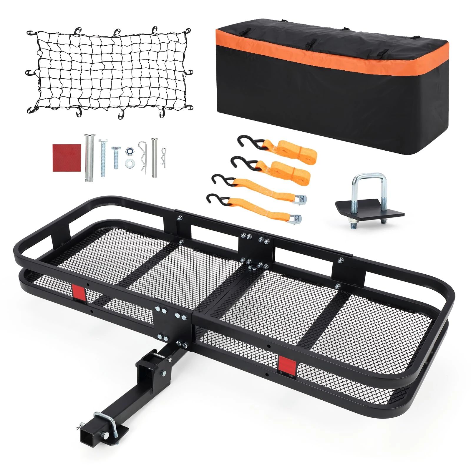 MOVECOM Cargo Carrier Basket for Hitch Mount | 60"x24"x6" | Supports 500 lbs | Includes Waterproof Cargo Bag (15 Cubic Feet), Net and Straps | Compatible with 2-Inch Receivers | for SUVs and Cars
