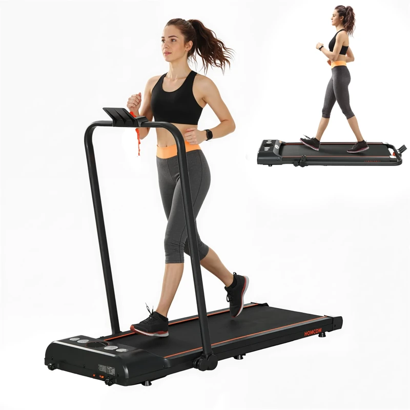HOMCOM Walking Pad Treadmill, Folding Treadmill for Home, 1-8km/h Under Desk Running Machine with Low Noise 1.5HP, LED Display, Wheels and Remote Control, for Gym Office Fitness Training, Red
